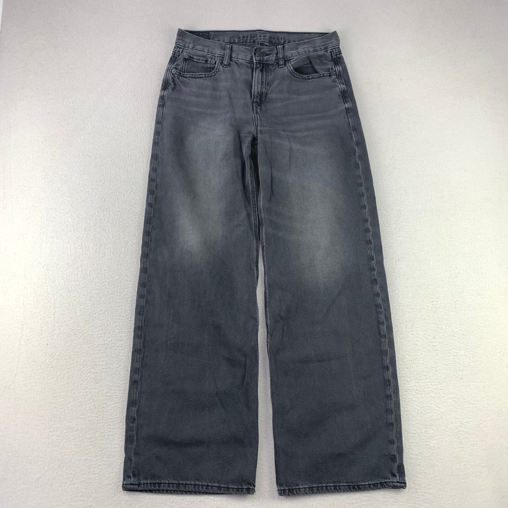 American Eagle Wide Leg Jeans Womens 2 Black Denim Cotton Mid‎ Rise Baggy Loose